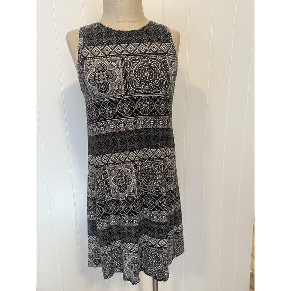 LOFT Outlet Dress Womens Medium Petite Black White Sleeveless Geometric Boho - Picture 9 of 10